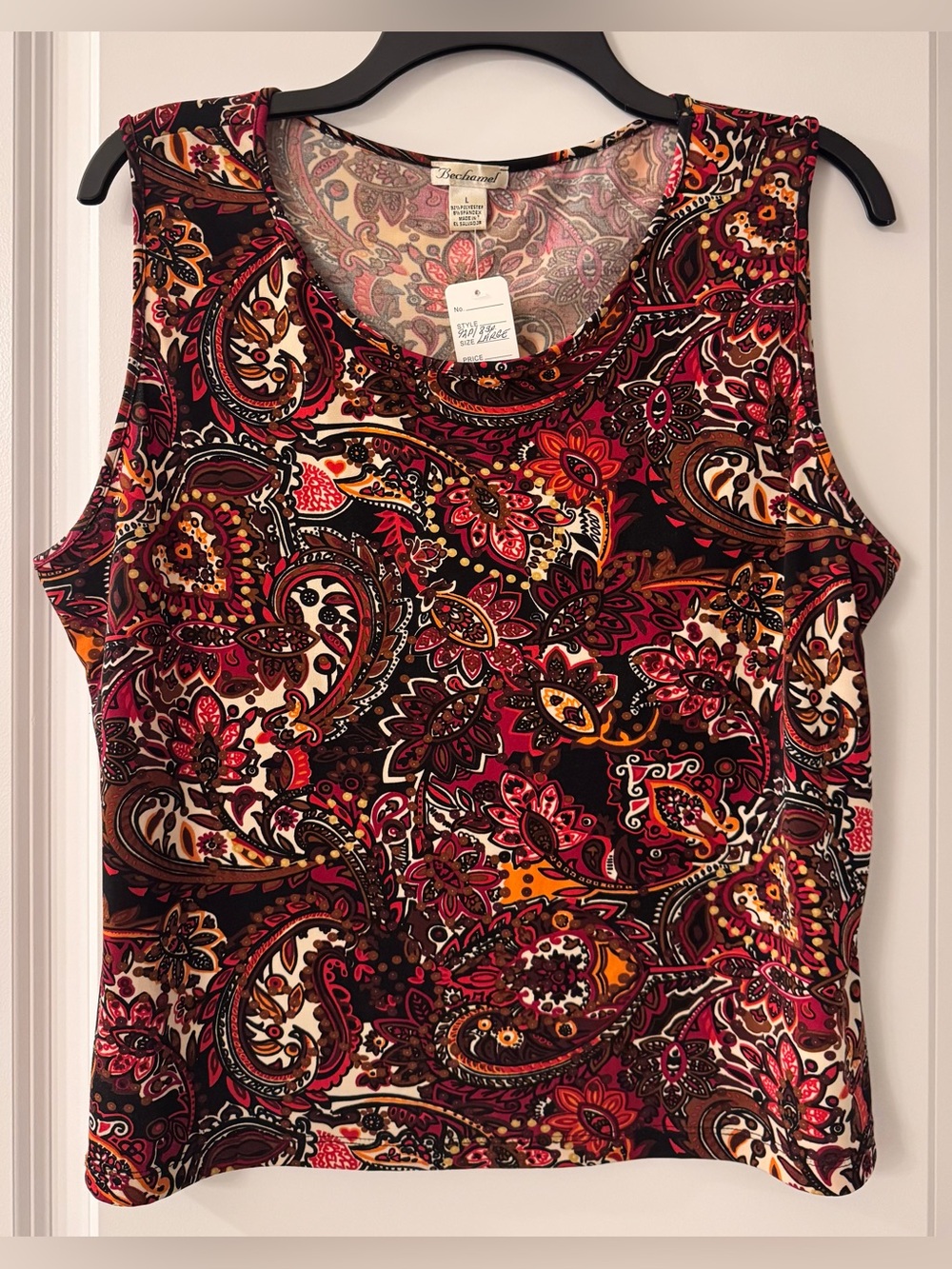 #x527 - Bechamel Paisley Floral Tank Top Black, Burgundy & White Sleeveless